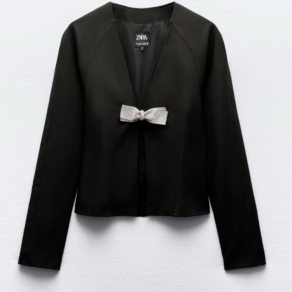 Zara Elegant Black Blazer with Silver Bow
